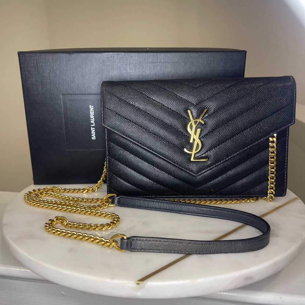 YSL Envelope Quilted Leather Chain Wallet